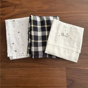 Set of 3 Kate Spade Kitchen Towels - Black Plaid, Cream Dot & "Cheers"